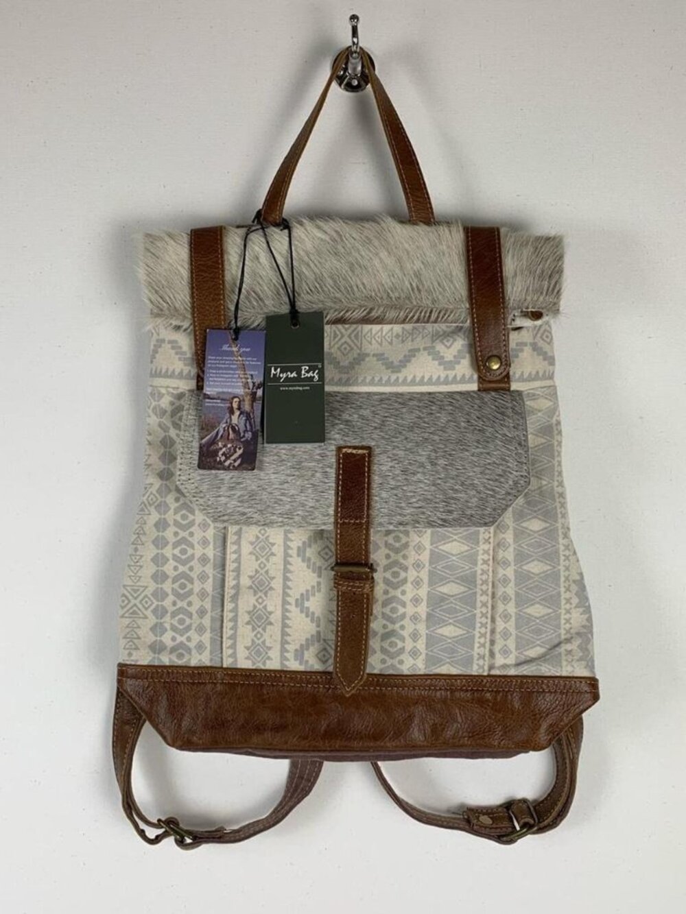 Myra Bag Grey Cowhide Backpack - Stylish & Durable for Everyday Adventures